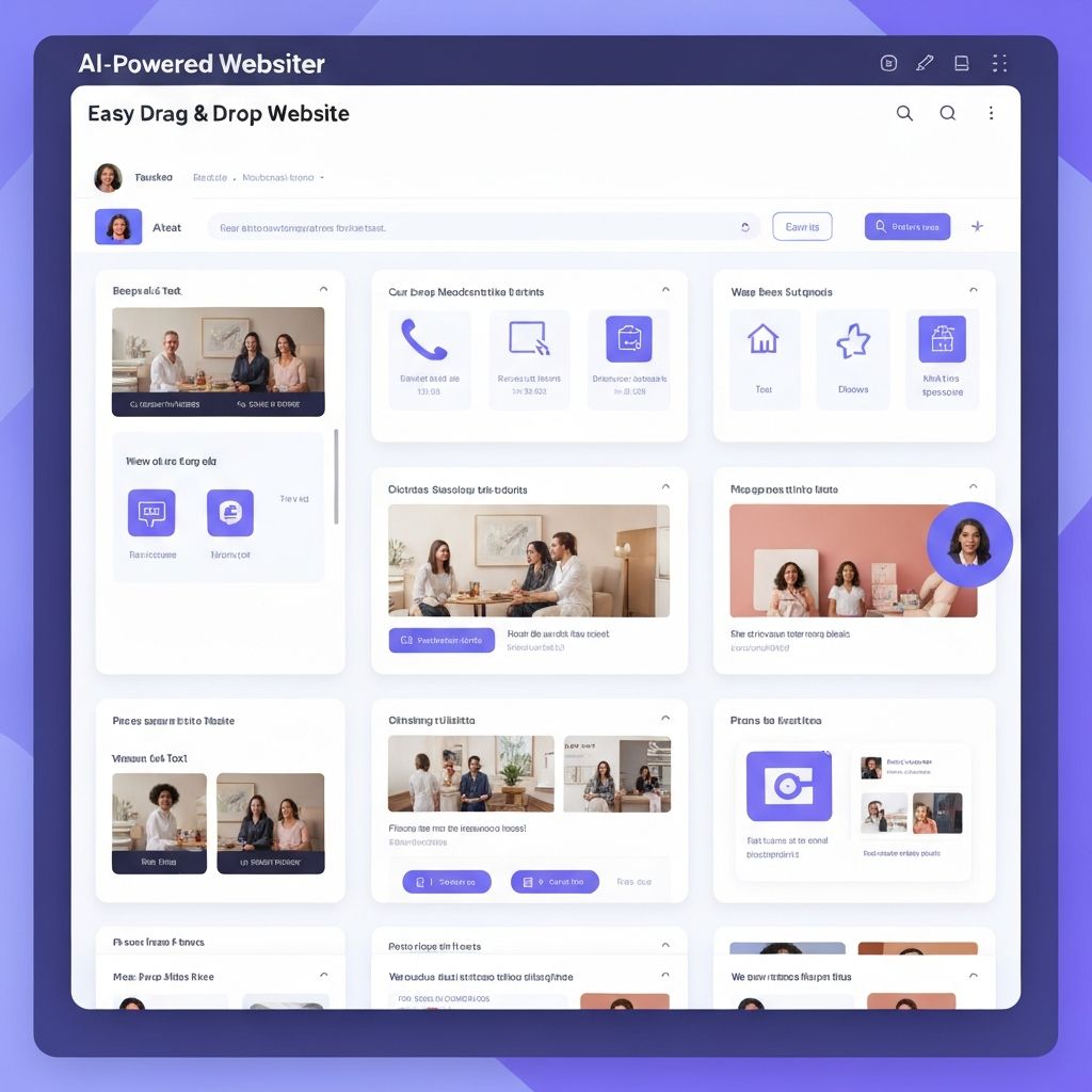 AI-powered website builder interface with drag and drop design tools