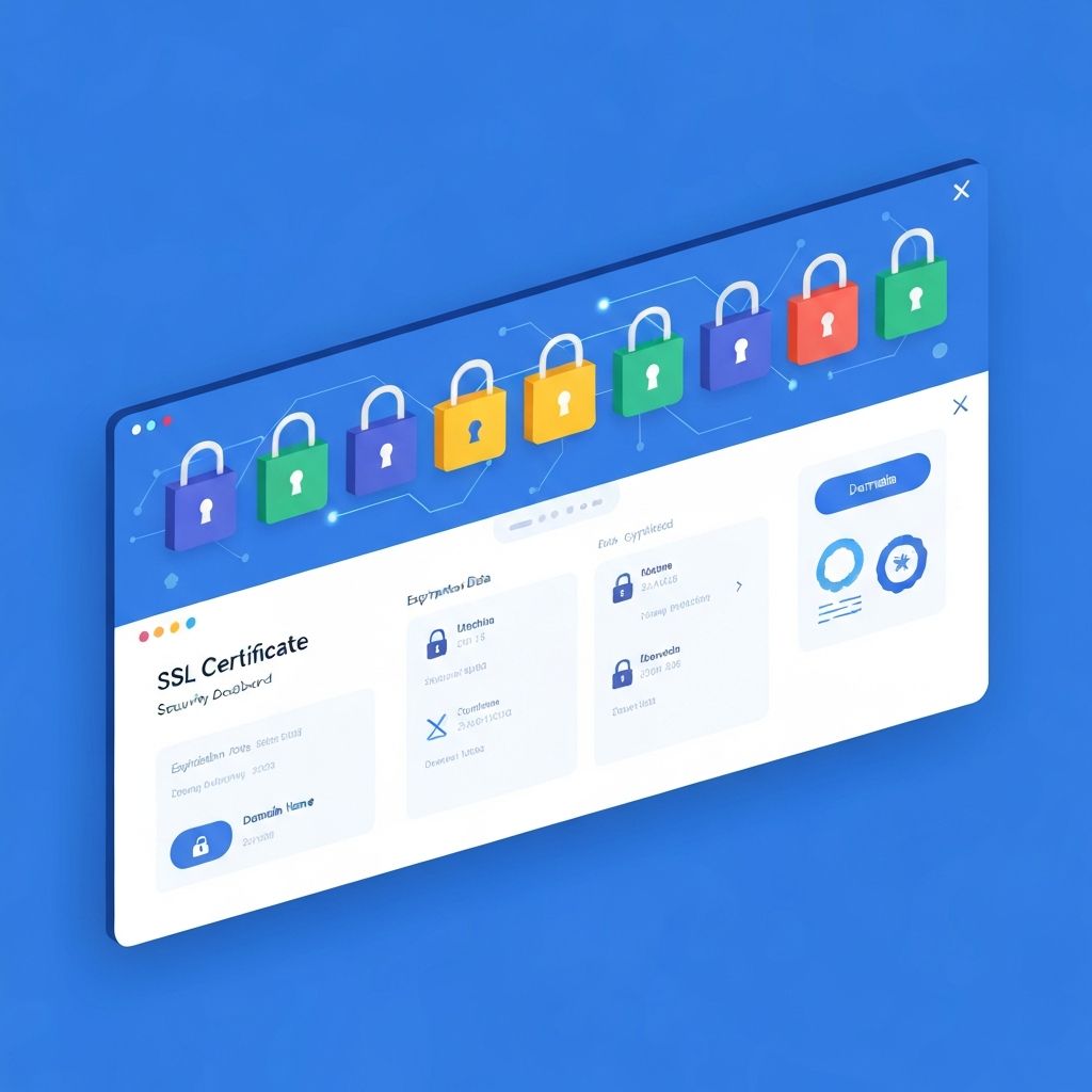 SSL certificate security dashboard with lock icons and encryption visuals